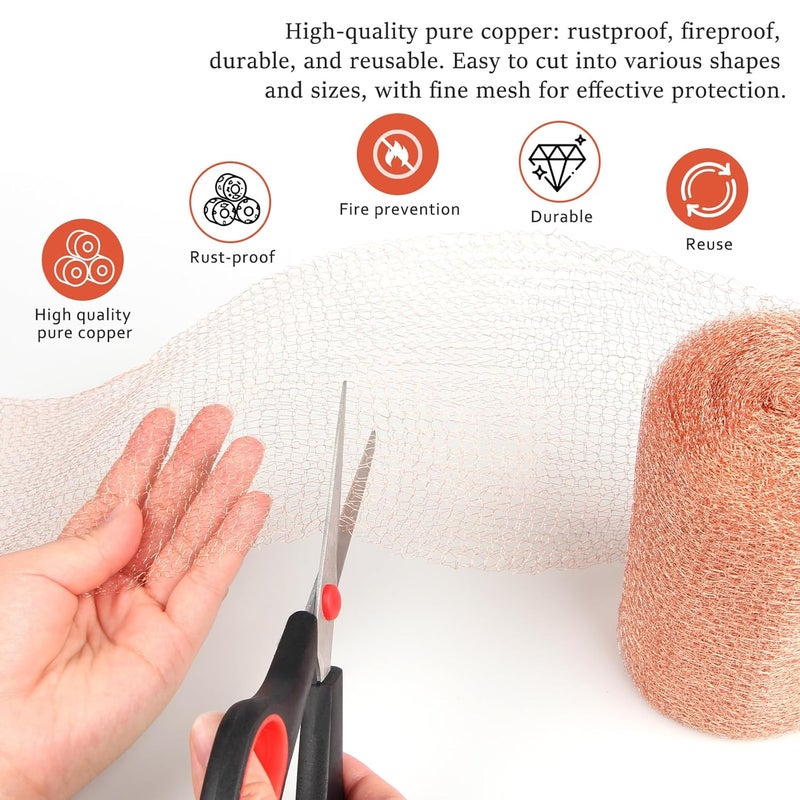 Xylanor Copper Mesh Rodent Control, 5 in x 100 ft Proof Wire Screen Roll for Mice Rat Rodent, Bat & Snail, DIY Blocker Weep Hole Filler & Wool Mouse Trap - Image 2